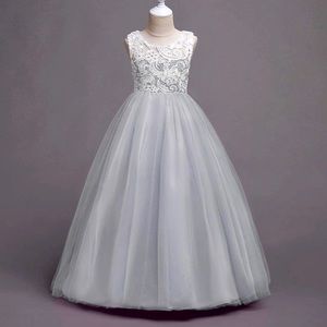 💞💜💞New! Gray White Lace Long Tulle Ball Gown